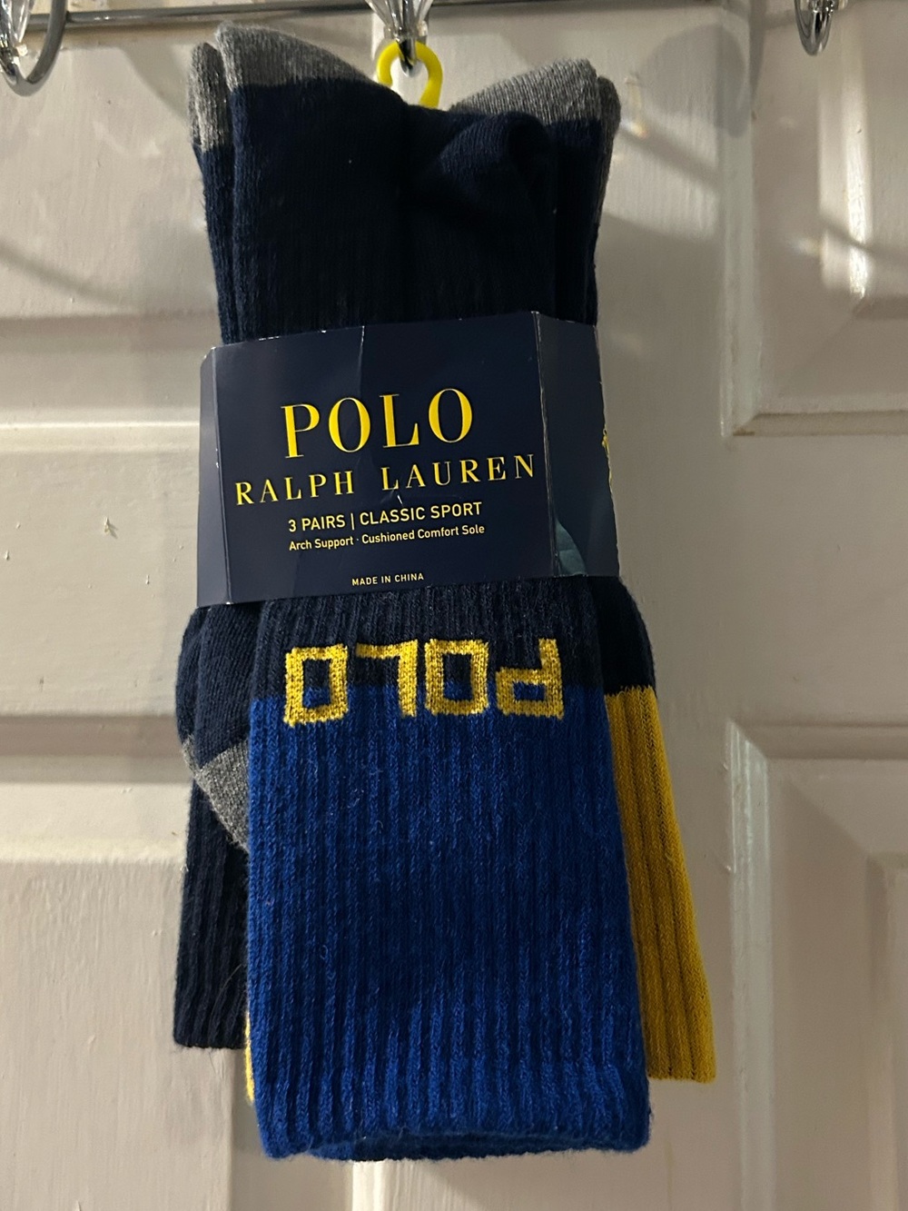 Polo by Ralph Lauren 3-Pack Athletic Crew Socks in Navy, Blue & Yellow